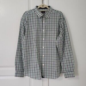 Untuckit Men's Checkered Long Sleeve Button Down Shirt, White/Navy/Green, XXL